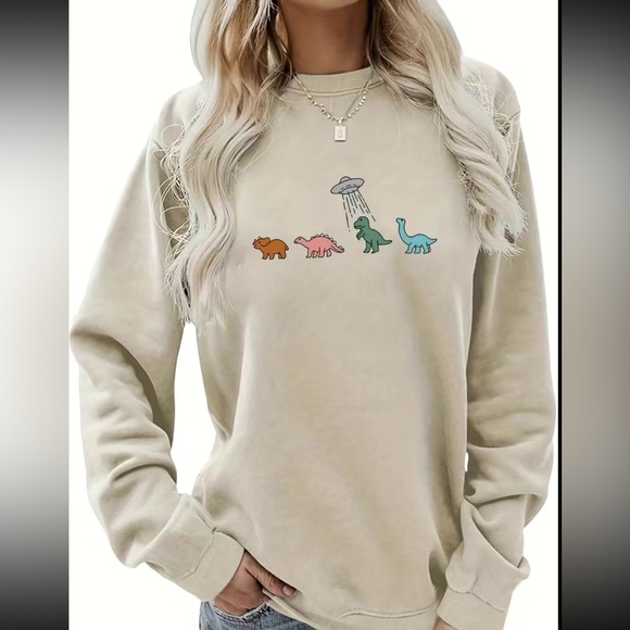 Tops - Dinosaur UFO Graphic Printed Pullover Sweater